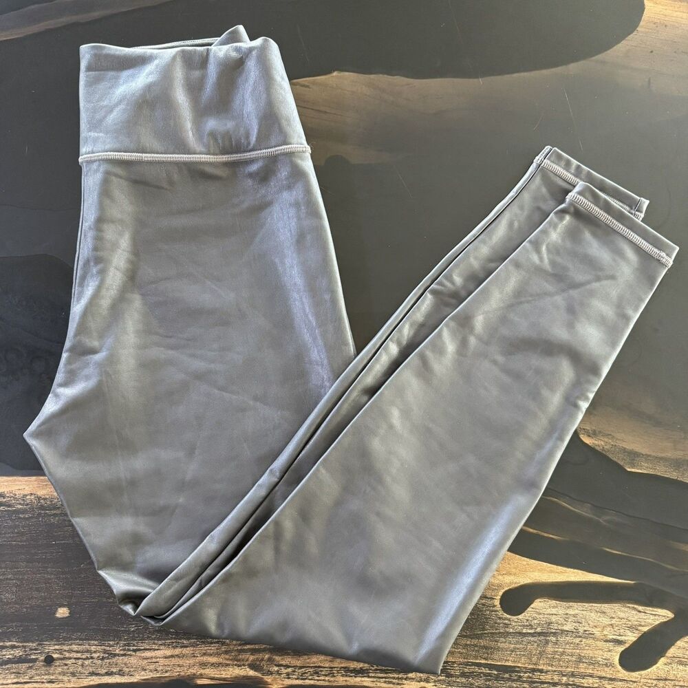 Athleta Faux Leather Leggings Women’s High Waist Grey Stretch Pull On Pants - Picture 3 of 6